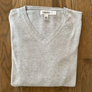 Calvin Klein Sweater Men's sz Medium V-Neck Work Light Gray Lightweight Office
